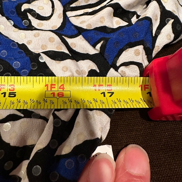 MSK Wrap Top Look Blue white black Floral Print. Black Beaded waist Fringe Sz S - Picture 11 of 13